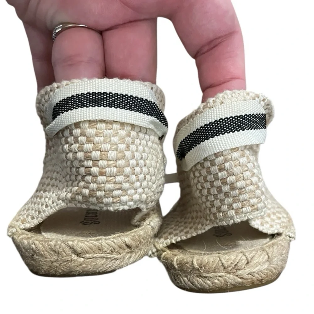 SOLUDOS Lauren Lace Up Espadrille Sandals Ankle Wrap Black Linen US 7.5 coastal